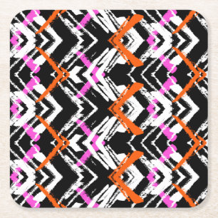 Schwarze, orange und rosa Hand gezeichnetes Rechteckiger Pappuntersetzer