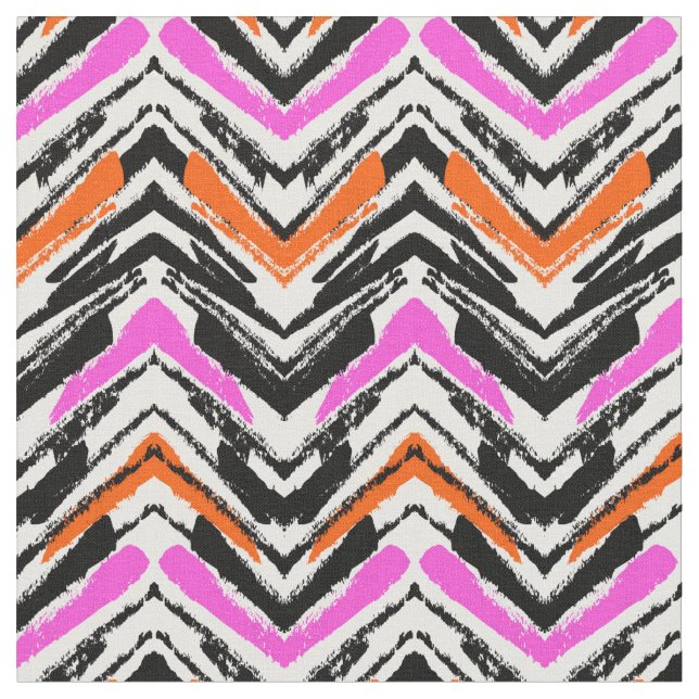 Schwarze, orange und rosa Hand gezeichnetes Stoff (Nahaufnahme)