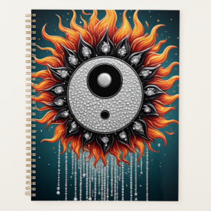 Schwarze Orange Yin Yang Strahlende Energie Detail Planer