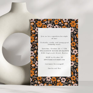 Schwarze orangefarbene Blumen Erwachsene Halloween Einladung