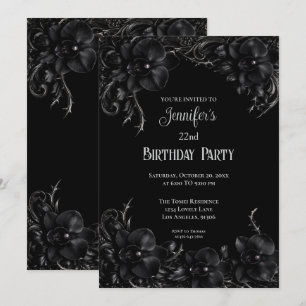 Schwarze Orchideen Gothic Florale Geburtstagseinla Einladung