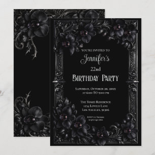 Schwarze Orchideen Gothic Florale Geburtstagseinla Einladung
