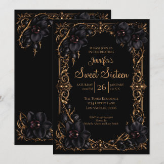 Schwarze Orchideen Gothic Sweet 16 Einladung
