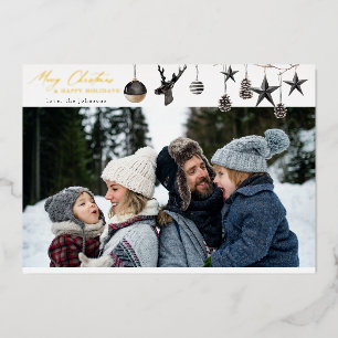 Schwarze Ornamente & Para Photo Frohe Weihnachten Folieneinladung