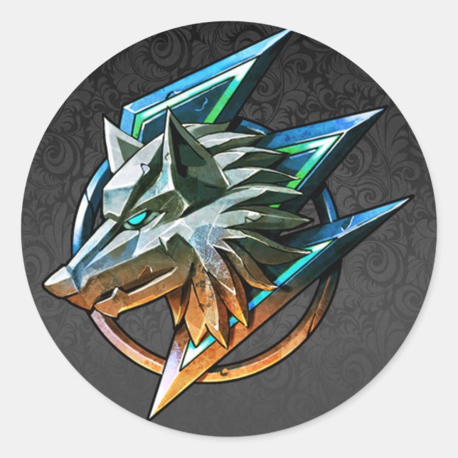 SCHWARZE PAISLEY GAMING WOLF RUNDER AUFKLEBER (Vorderseite)