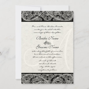 Schwarze Paisley-Monogramm-Damask-Hochzeitseinladu Einladung