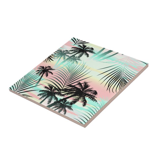 Schwarze Palmen bei Sonnenuntergang Fliese (Seite)