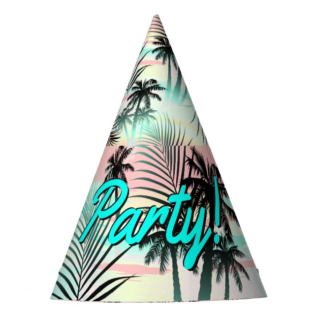 Schwarze Palmen bei Sonnenuntergang Partyhütchen (Vorderseite)