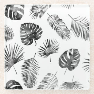 Schwarze Palmwedel: nahtloses Vintage-Muster. Glasuntersetzer