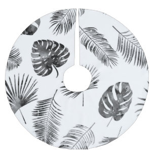 Schwarze Palmwedel: nahtloses Vintage-Muster. Polyester Weihnachtsbaumdecke