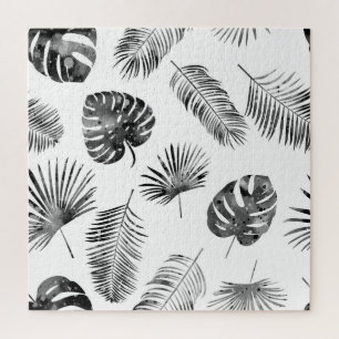 Schwarze Palmwedel: nahtloses Vintage-Muster. Puzzle