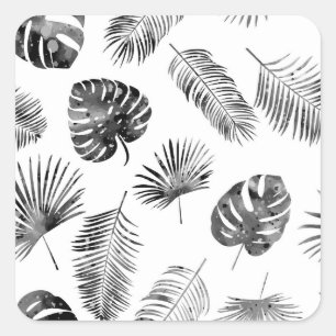 Schwarze Palmwedel: nahtloses Vintage-Muster. Quadratischer Aufkleber