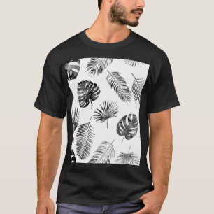 Schwarze Palmwedel: nahtloses Vintage-Muster. T-Shirt