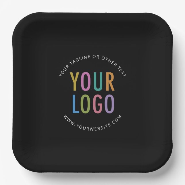 Schwarze Papiere Teller 23 cm Individuelles Logo G (Vorderseite)