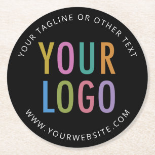 Schwarze Pappuntersetzer mit Firmenlogo in Großmen Runder Pappuntersetzer