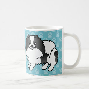 Schwarze Parti-Colour-Coat-Spitz Hunde auf blau Kaffeetasse