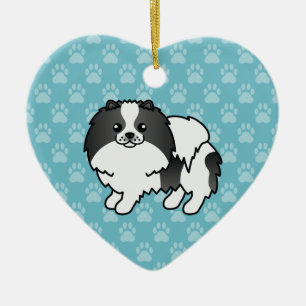 Schwarze Parti-Farbige Pomeranian-Hund-Cartoon-Zei Keramikornament