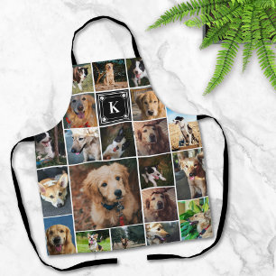Schwarze Paw Print Monogramm Foto Collage Schürze