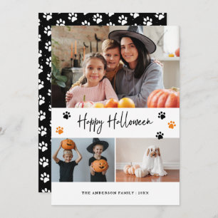 Schwarze Paw Print Pet Foto Happy Halloween Card Feiertagskarte