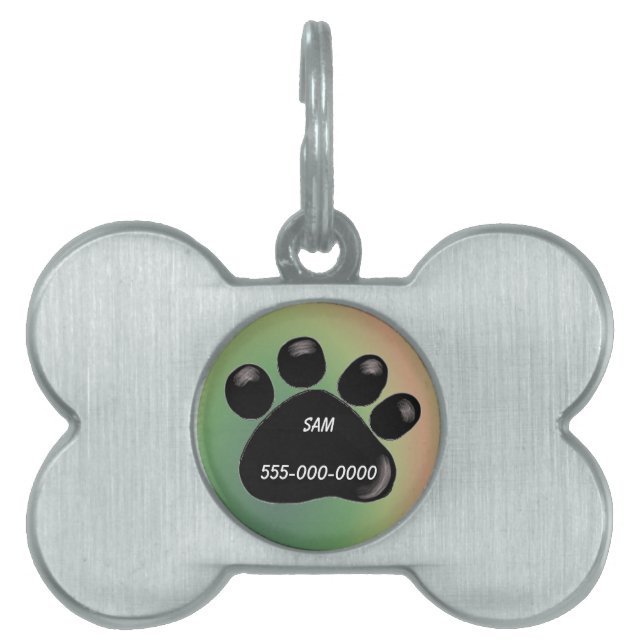 Schwarze Paw Print Pet Tag Tiermarke (Vorderseite)