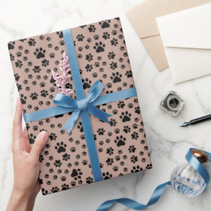 Schwarze Paw-Prints auf antikem Messing Geschenkpapier