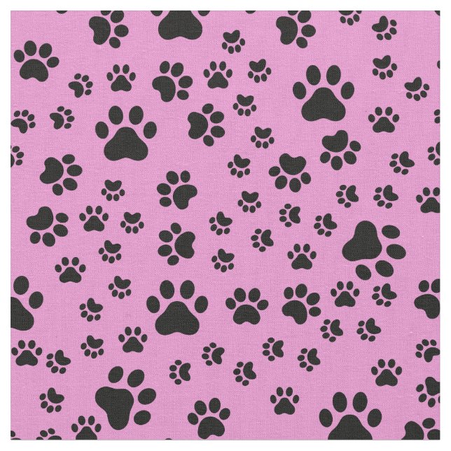 Schwarze Paw Prints auf Bubblegum Pink Stoff (Nahaufnahme)