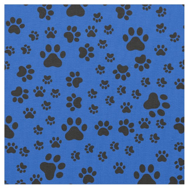 Schwarze Paw Prints auf Cobalt Blue Stoff (Nahaufnahme)