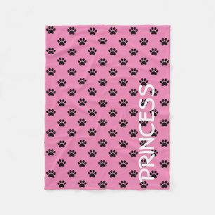 Schwarze Paw Prints auf Girly Pink Personalisiert Fleecedecke