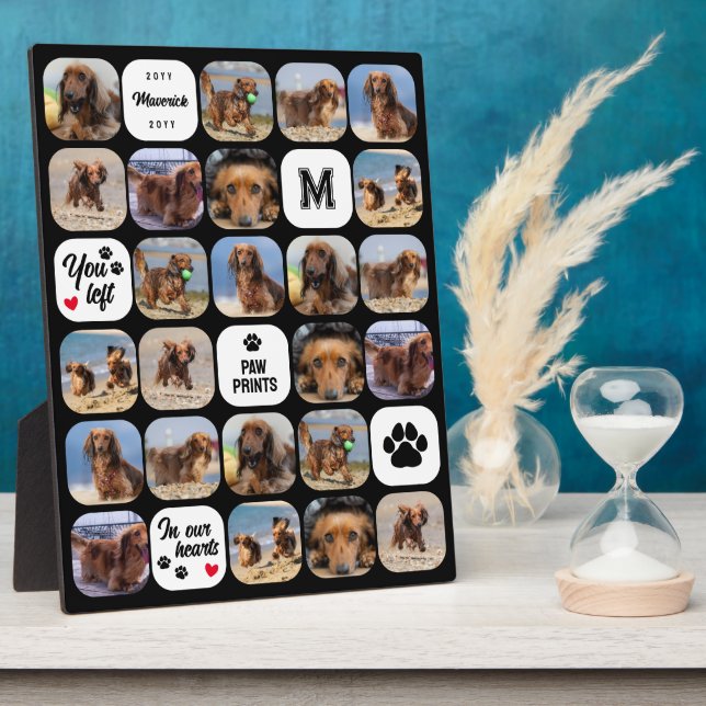 Schwarze Paw-Prints in Hearts Collage Dog Memorial Fotoplatte (Seite)