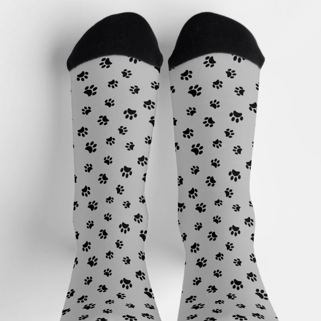 Schwarze Paw Prints Muster Grau Socken (Oben)
