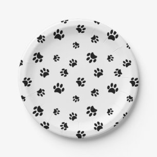 Schwarze Paw Prints Party Pappteller