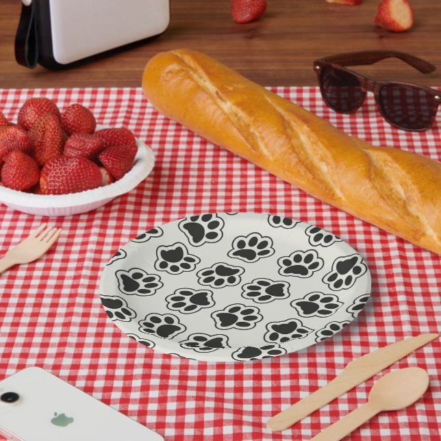 Schwarze Paws, Hundepfähle, Katzenpfähle, Kontur Pappteller (Picknick)