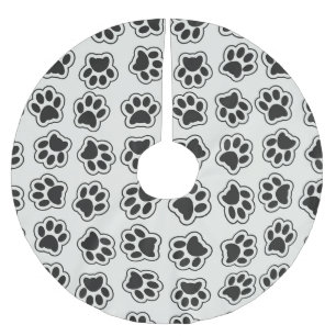 Schwarze Paws, Hundepfähle, Katzenpfähle, Kontur Polyester Weihnachtsbaumdecke
