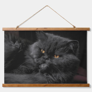 Schwarze Perserkatze Wandteppich Mit Holzrahmen