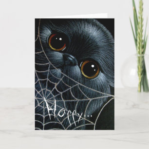 SCHWARZE PERSIANISCHE KATZE- UND WEB-HALLOWEWEEN-K KARTE