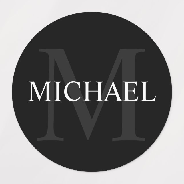 Schwarze Personalisierte Monogramm- und Namensschi Etiketten (Design 1)
