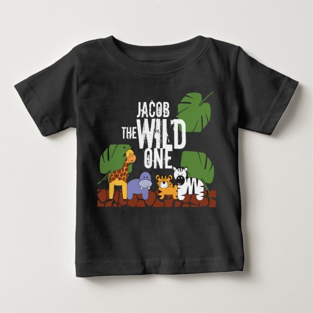Schwarze Personalisierte WILL ONE Safari Erster Ge Baby T-shirt (Vorderseite)