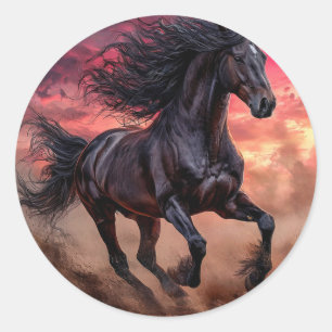 Schwarze Pferde-Ästhetik Runder Aufkleber
