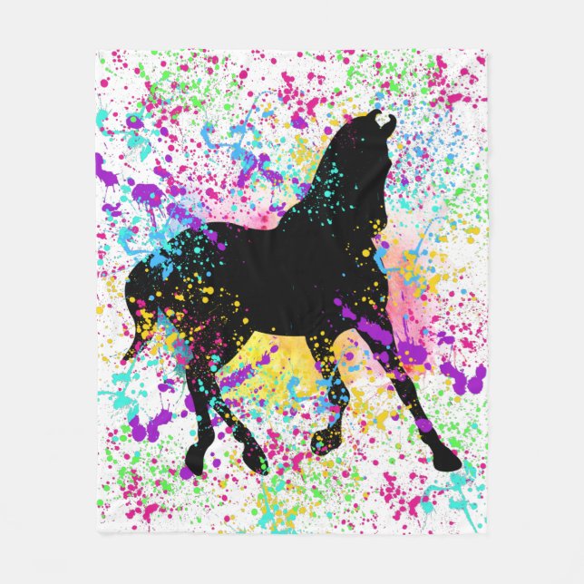 Schwarze Pferdefarbspritzer  Fleecedecke (Vorderseite)