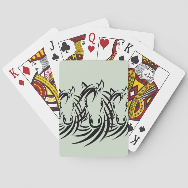 Schwarze Pferdeköpfe auf Grün Spielkarten (Rückseite)