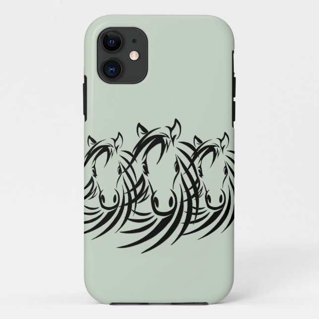 Schwarze Pferdeköpfe grün Case-Mate iPhone Hülle (Rückseite)