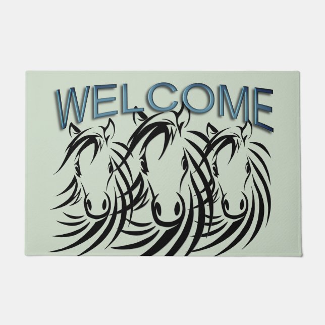 Schwarze Pferdeköpfe grün Fußmatte (Vorderseite)