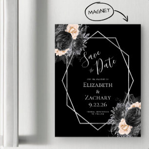 Schwarze Pfirsich-Blumen Geo Save-the-Date-Karte Magneteinladung