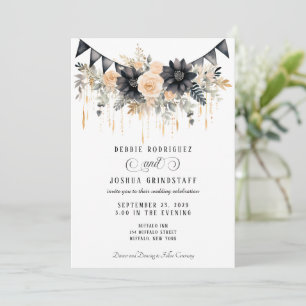 Schwarze & Pfirsichfarbene Florale Hochzeitseinlad Einladung