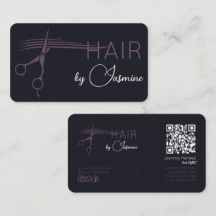 Schwarze Pflaume Violetter Moderner QR-Friseur Visitenkarte