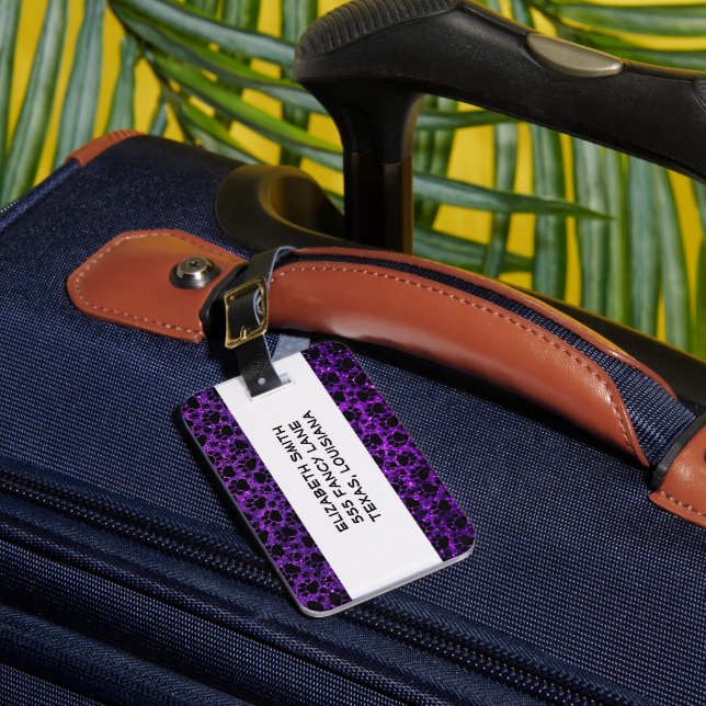 Schwarze Pfoten, Lila Glitzer, Hundepuppen, Tierpa Gepäckanhänger (Vorderseite Insitu 1)