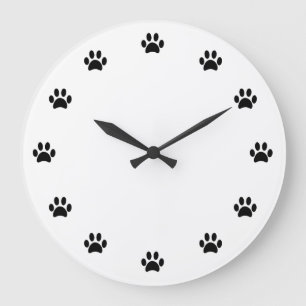 Schwarze Pfotenabdrücke als Zahlen Große Wanduhr
