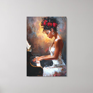 Schwarze Pianistin Wandkunst | Moderne afrozentris Leinwanddruck