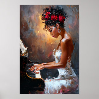 Schwarze Pianistin Wandkunst | Moderne afrozentris Poster