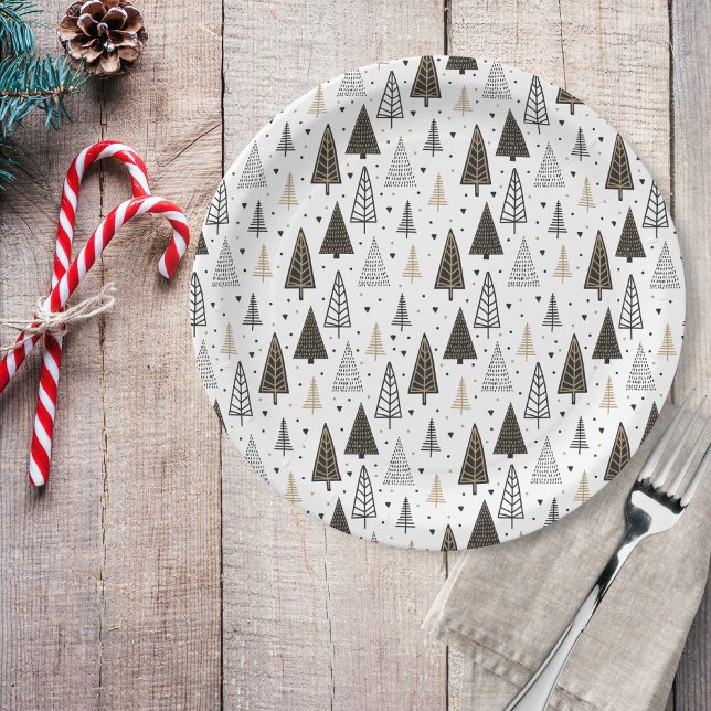 Schwarze Pinienbäume, handgezogen Pappteller (Von Creator hochgeladen)